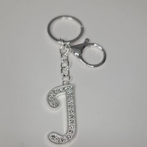 Letter J Initial J Alphabet J Rhinestone Silver Key Chain Bag Charm